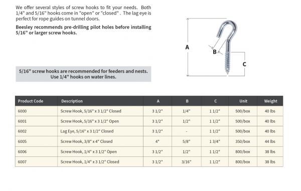 OPEN END SCREW HOOK 3/8" X 4"